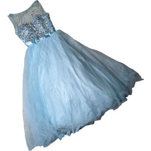 Light Blue Beaded Tulle Party Dress